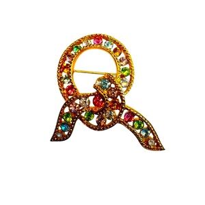 Joan Rivers Gold Tone Colorful Bow Brooch Pin Collectible Grannycore Jewelry
